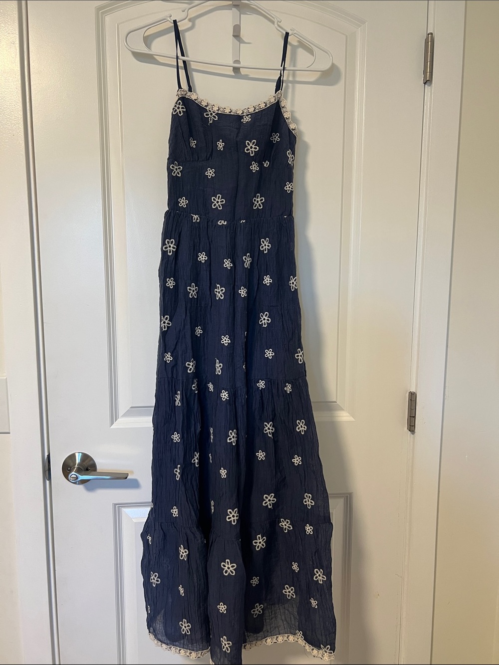 CiderNavy Blue Floral Embroidered Maxi Dress
